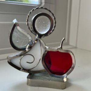 Small stained glass angel teacher with apple